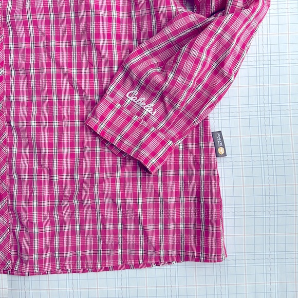 Cabela's Hot Pink Green Plaid button down Insect Defense No Fly Zone Shirt XL - Picture 4 of 5